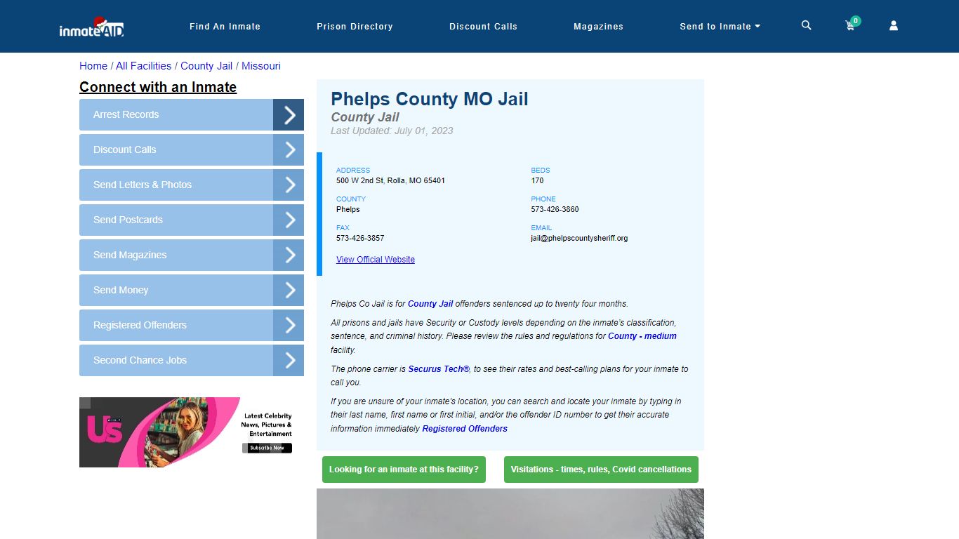 Phelps County MO Jail - Inmate Locator - Rolla, MO