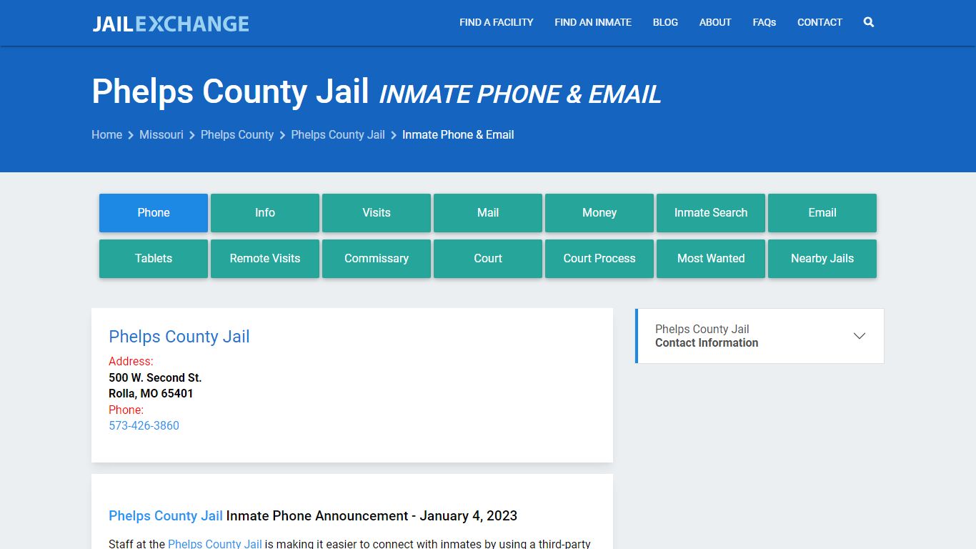 Inmate Phone - Phelps County Jail, MO - Jail Exchange